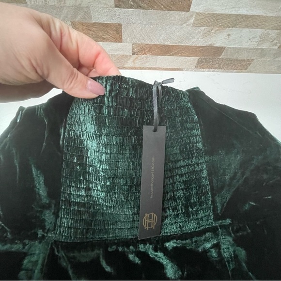 HOUSE of Harlow 1960 x REVOLVE Velvet mini dress with  shoulders ties Green Sz L - Picture 15 of 15